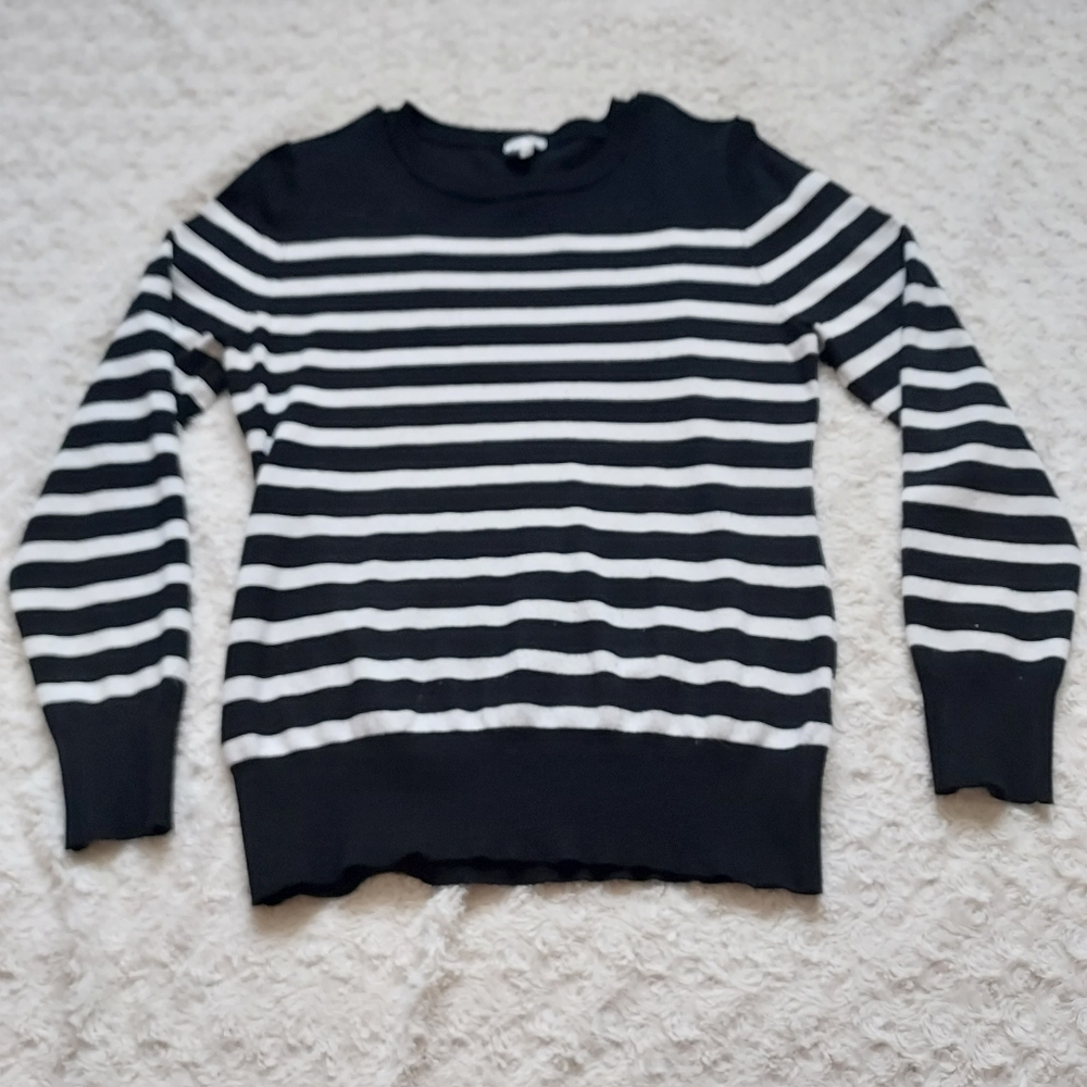 Cielo Black & white striped scoop neck lightweight sweater MED Academia Classic